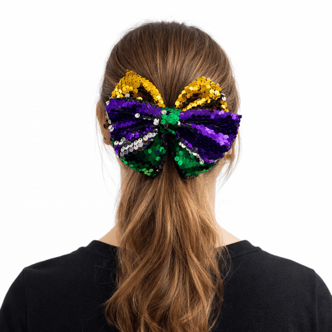 Mardi Gras Sequin Hair Bow - Mardi Gras Apparel - Accessories, accessory discount tier, Adult - Hair Bow