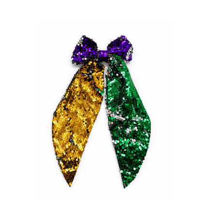Mardi Gras Sequin Hair Bow - Mardi Gras Apparel - Accessories, Adult, Hair Bow - Hair Bow