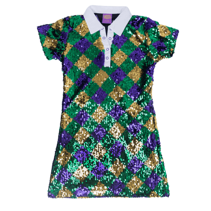 Adult Mardi Gras Sequin Harlequin Polo Dress
