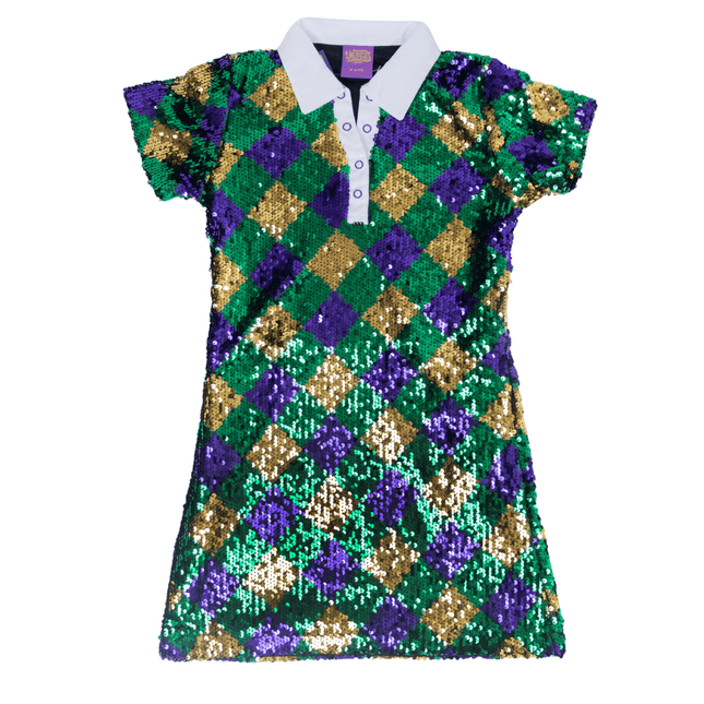 Kids Mardi Gras Sequin Harlequin Polo Dress