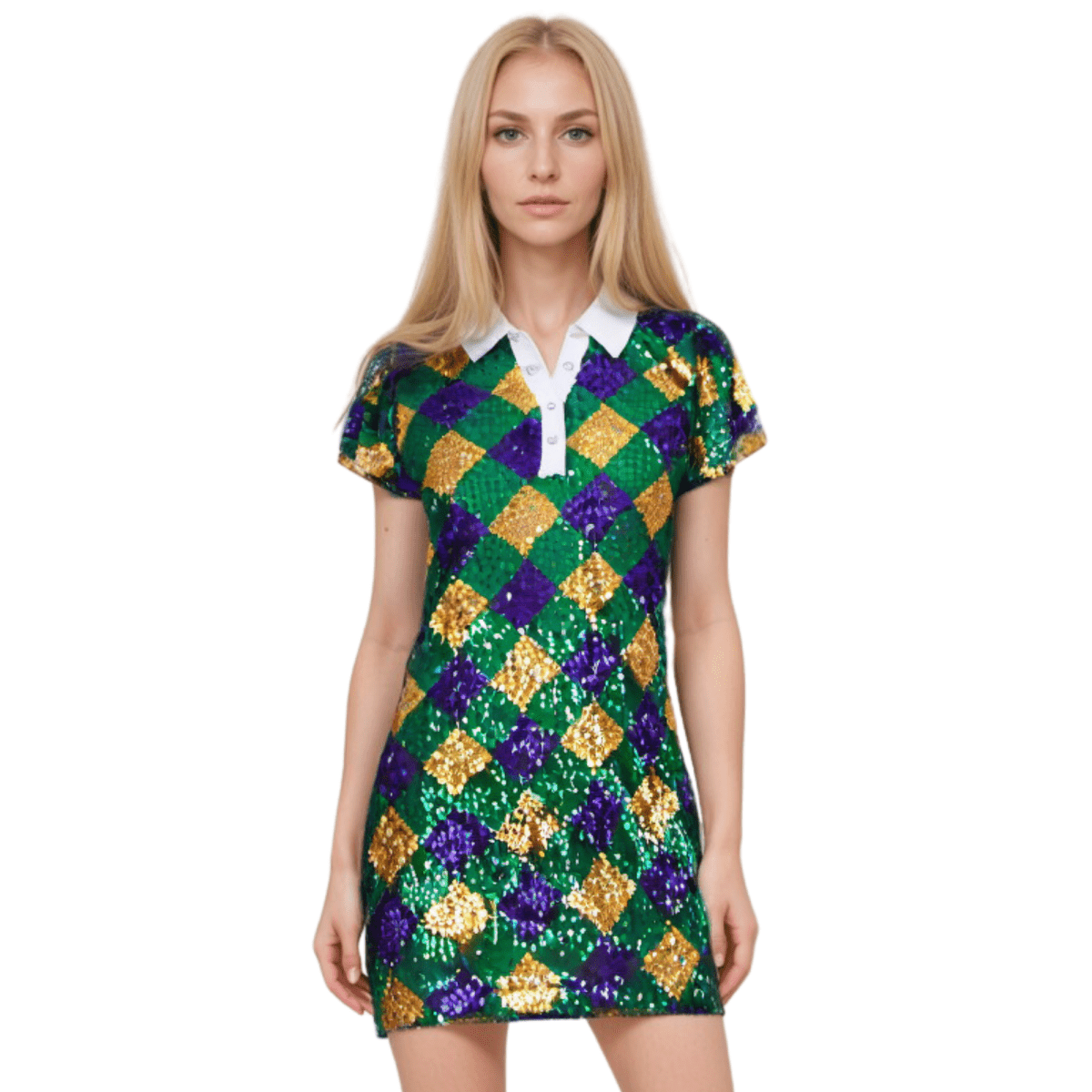 Adult Mardi Gras Sequin Harlequin Polo Dress 2X/3X Adult Mardi Gras Sequin Harlequin Polo Dress 2X/3X