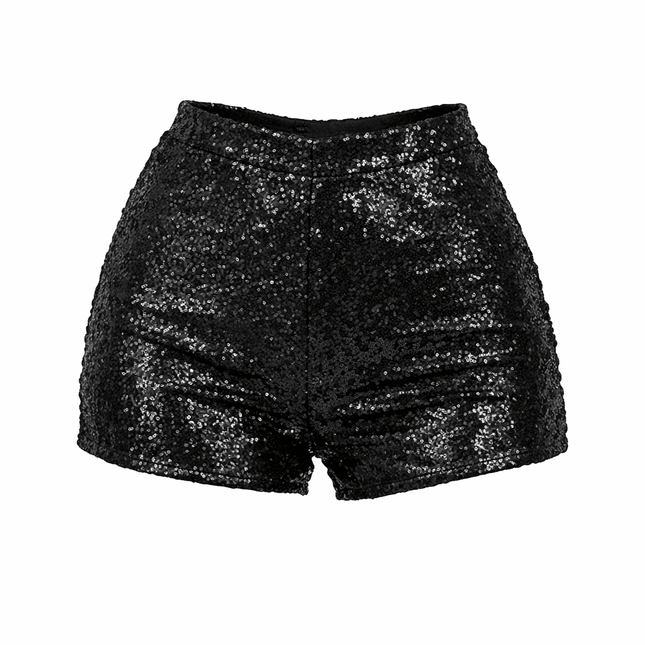 Mardi Gras Sequin High - Waist Shorts Black - Mardi Gras Apparel - Adult, apparel discount tier, Ladies - Shorts