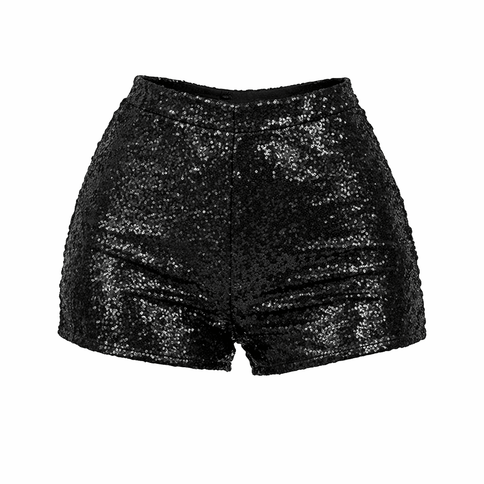 Mardi Gras Sequin High - Waist Shorts Black - Mardi Gras Apparel - Adult, apparel discount tier, Ladies - Shorts