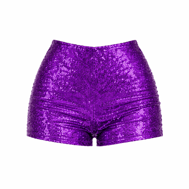 Mardi Gras Sequin High - Waist Shorts Purple - Mardi Gras Apparel - Adult, apparel discount tier, Ladies - Shorts