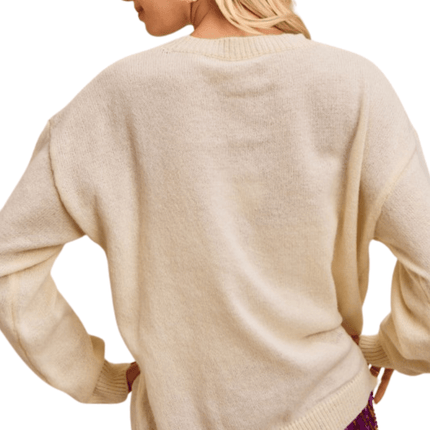 Mardi Gras Sequin Lattering Knit Top - Mardi Gras Apparel - Adult, Bibi, Bibi Top Chart - Sweaters