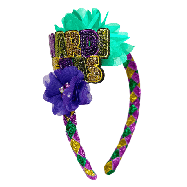 Mardi Gras Sequin Letter & Floral Headband - Mardi Gras Apparel - Accessories, Headbands, Mardi Gras - Headband