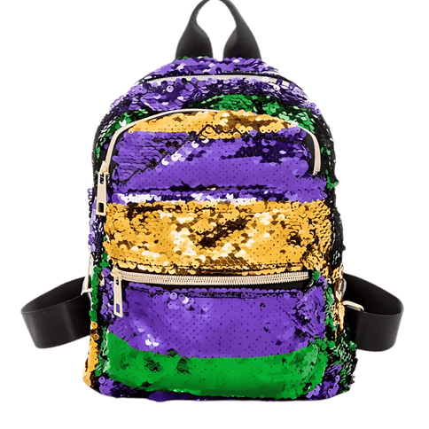 Mardi Gras Sequin Mini Backpack - Mardi Gras Apparel - Accessories, Gold, Green - Bag