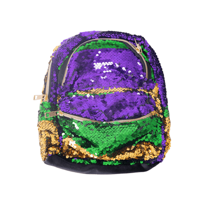 Mardi Gras Sequin Mini Backpack - Mardi Gras Apparel - Accessories, Gold, Green - Bag