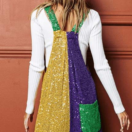 Mardi Gras Sequin Overalls - Mardi Gras Apparel - Adult, Bibi, Bibi Top Chart - Sequin