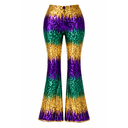 Mardi Gras Sequin Pants - Mardi Gras Apparel - Adult, Gold, Green - Pants