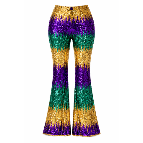 Mardi Gras Sequin Pants - Mardi Gras Apparel - Adult, Gold, Green - Pants
