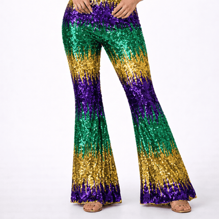 Mardi Gras Sequin Pants - Mardi Gras Apparel - Adult, Gold, Green - Pants