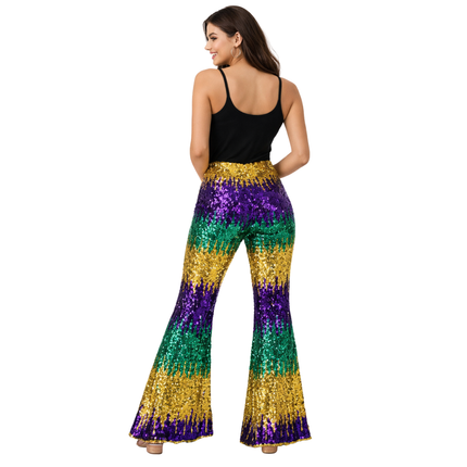 Mardi Gras Sequin Pants - Mardi Gras Apparel - Adult, Gold, Green - Pants