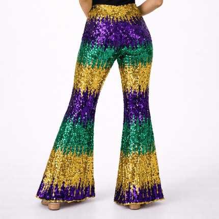 Mardi Gras Sequin Pants - Mardi Gras Apparel - Adult, Gold, Green - Pants
