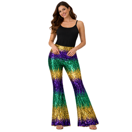 Mardi Gras Sequin Pants - Mardi Gras Apparel - Adult, Gold, Green - Pants