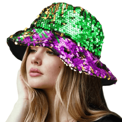 Mardi Gras Sequin Reversible Bucket Hat - Mardi Gras Apparel - Accessories, Adult, beanie - Hats