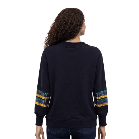 Mardi Gras Sequin Ruffle Sleeve Long Sleeve T-Shirt - Mardi Gras Apparel - Adult, curved bottom, Green - Tee - Shirt