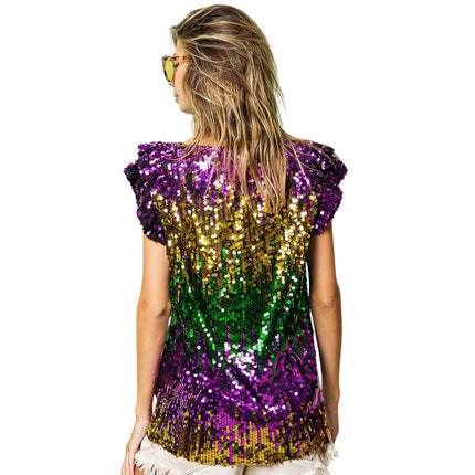 Mardi Gras Sequin Ruffletop - Mardi Gras Apparel - Adult, Bibi, Bibi Top Chart - Sequin Tops
