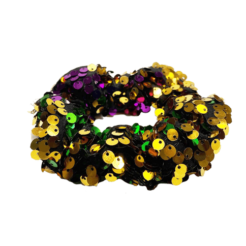 Mardi Gras Sequin Scrunchie – Purple, Gold & Green Sparkle Hair Tie - Mardi Gras Apparel - Accessories, Headbands, Ladies - Scrunchie