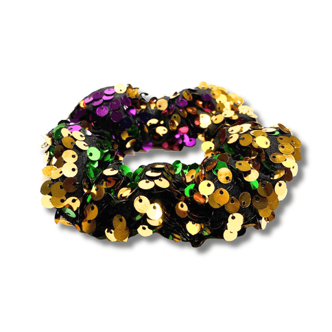 Mardi Gras Sequin Scrunchie – Purple, Gold & Green Sparkle Hair Tie - Mardi Gras Apparel - Accessories, Headbands, Ladies - Scrunchie