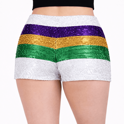 Mardi Gras Sequin Shorts Purple, Green & Gold High Waist Festival Shorts - Mardi Gras Apparel - Adult, apparel discount tier, Ladies - Shorts