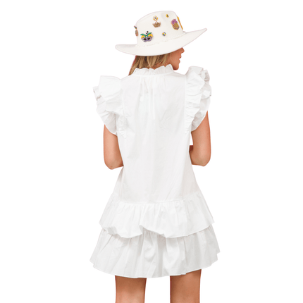 Mardi Gras Sequin Star Poplin Dress White - Mardi Gras Apparel - Adult, Bibi, Bibi Top Chart - Dress