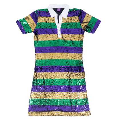 Mardi Gras Sequin Striped Polo Dress - Mardi Gras Apparel - Adult, Dress, Ladies - Dress