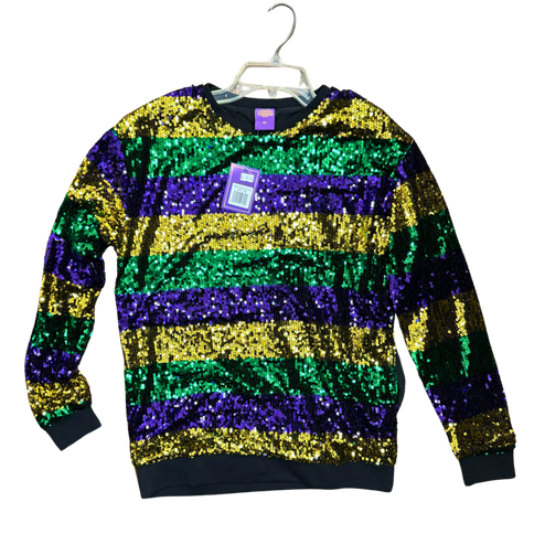Mardi Gras Sequin Sweatshirt Striped - Mardi Gras Apparel - Adult, apparel discount tier, Fat Savings 50% Off - Sweatshirt