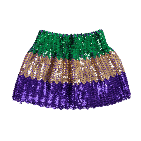 Mardi Gras Sequin Tiered Mini Skirt - Mardi Gras Apparel - Adult, Ladies, Mardi Gras -