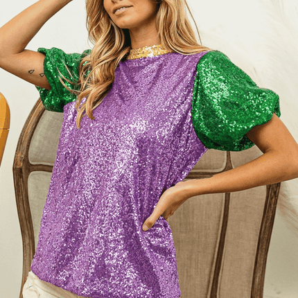 Mardi Gras Sequin Top Light Purple - Mardi Gras Apparel - Adult, Bibi, Bibi Top Chart - Sequin Tops