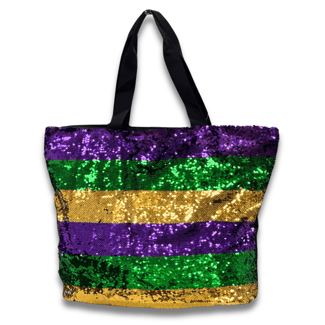 Mardi Gras Sequin Tote Bag Purple & Green and Gold - Mardi Gras Apparel - Accessories, Gold, Green - Bag