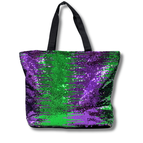 Mardi Gras Sequin Tote Bag Purple & Green - Mardi Gras Apparel - Accessories, Gold, Green - Bag