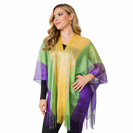 Mardi Gras Sheer Metallic Fringe Wrap - Mardi Gras Apparel - Accessories, accessory discount tier, Ladies - Shawl
