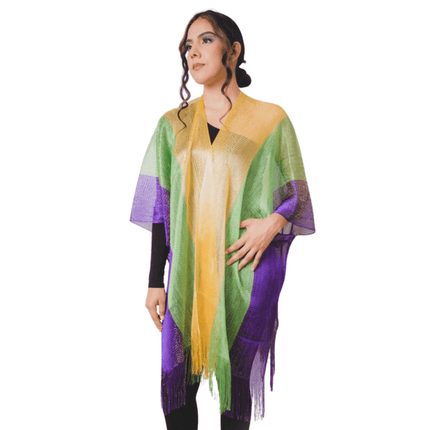 Mardi Gras Sheer Metallic Fringe Wrap - Mardi Gras Apparel - Accessories, Ladies, Mardi Gras - Shawl