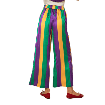 Mardi Gras Stripe Pants - Mardi Gras Apparel - Adult, Gold, Green - Leggings