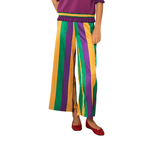 Mardi Gras Stripe Pants - Mardi Gras Apparel - Adult, Gold, Green - Leggings
