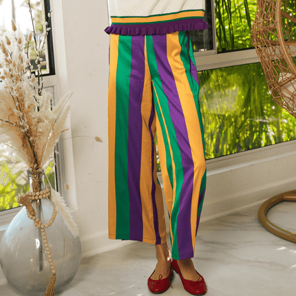 Mardi Gras Stripe Pants - Mardi Gras Apparel - Adult, Gold, Green - Leggings
