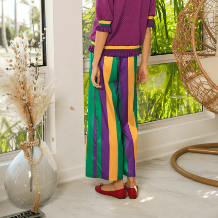 Mardi Gras Stripe Pants - Mardi Gras Apparel - Adult, Gold, Green - Leggings