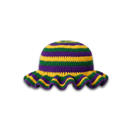 Mardi Gras Striped Crochet Ruffle Bucket Hat - Mardi Gras Apparel - Accessories, Adult, beanie - Beanie