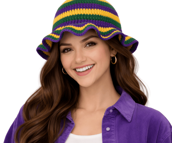 Mardi Gras Crochet Ruffle Bucket Hat – Purple Gold Green  display picture 1