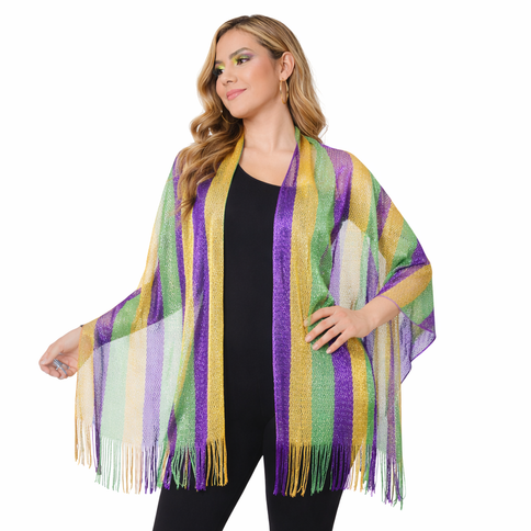 Mardi Gras Striped Mesh Fringe Scarf - Mardi Gras Apparel - Accessories, accessory discount tier, Ladies - Scarf