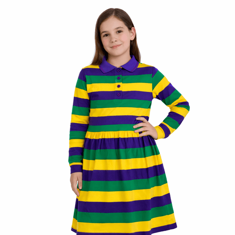 Mardi Gras Striped Panel Dress for Girls - Mardi Gras Apparel - apparel discount tier, Dress, girls - Dress