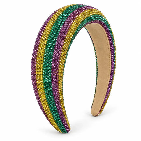 Mardi Gras Striped Rhinestone Headband Purple, Green & Gold - Mardi Gras Apparel - Accessories, Headbands, Mardi Gras - Headband