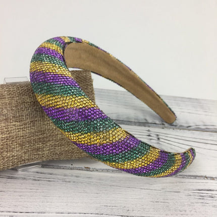 Mardi Gras Striped Rhinestone Headband - Mardi Gras Apparel - Accessories, Headbands, Mardi Gras - Mardi Gras Headband