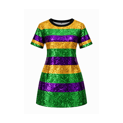 Mardi Gras Striped Sequin Celebration Dress - Mardi Gras Apparel Mardi Gras Striped Sequin Celebration Dress - Mardi Gras Apparel