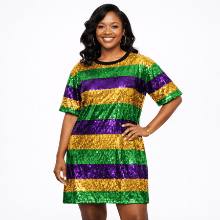 Mardi Gras Striped Sequin Celebration Dress Mardi Gras Striped Sequin Celebration Dress