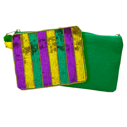 Mardi Gras Striped Sequin Pouch - Mardi Gras Apparel - Accessories, Bags, Mardi Gras - Pouch