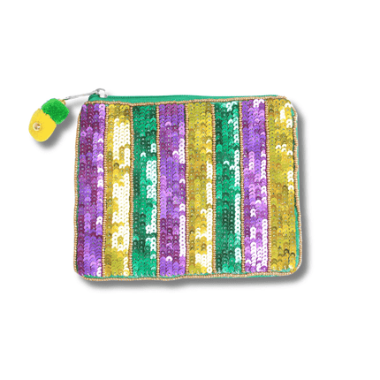 Mardi Gras Striped Sequin Pouch - Mardi Gras Apparel - Accessories, Bags, Mardi Gras - Pouch