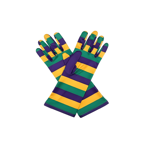 Mardi Gras Striped Short Parade Gloves - Mardi Gras Apparel - Accessories, Gloves, Mardi Gras - Gloves