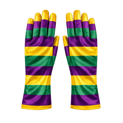 Mardi Gras Striped Short Parade Gloves - Mardi Gras Apparel - Accessories, Gloves, Mardi Gras - Gloves